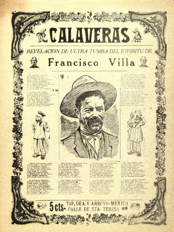 Calaveras, revelación de ultra tumba del espíritu de Francisco Villa circa 1923.