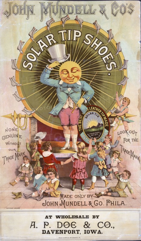 John Mundell & Co's solar tip shoes Made only by John Mundell & Co. Phila. circa 1889.
