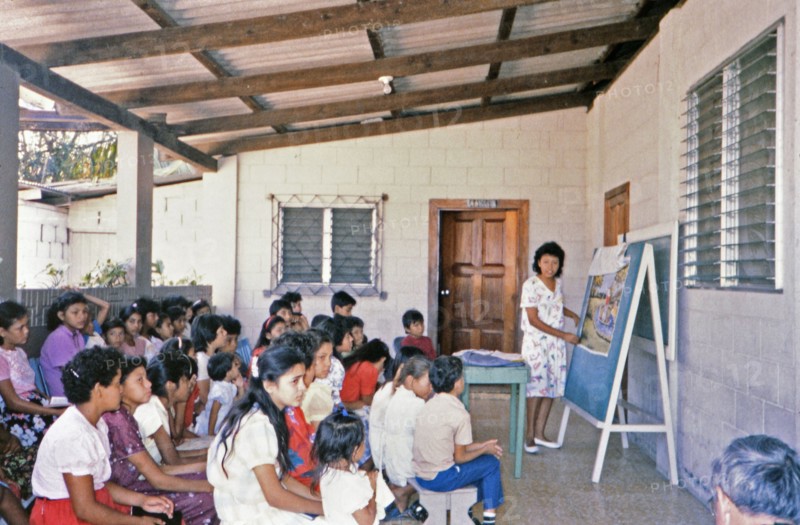 (R) Children in a Sunday school class at a small church in Honduras circa 1987.