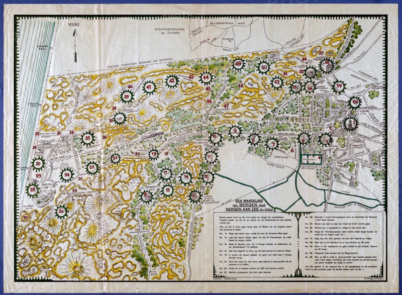 Board game 'A walk from Bergen to Bergen aan Zee and back' / Bordspel 'Een wandeling van Bergen naar Bergen aan Zee en terug' circa 1920.