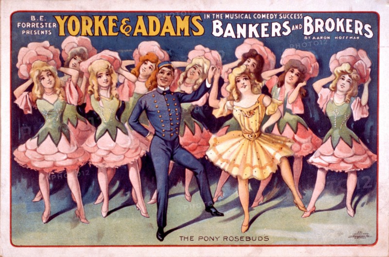B.E. Forrester presents Yorke & Adams in the musical comedy success Bankers and brokers by Aaron Hoffman c. 1906 .