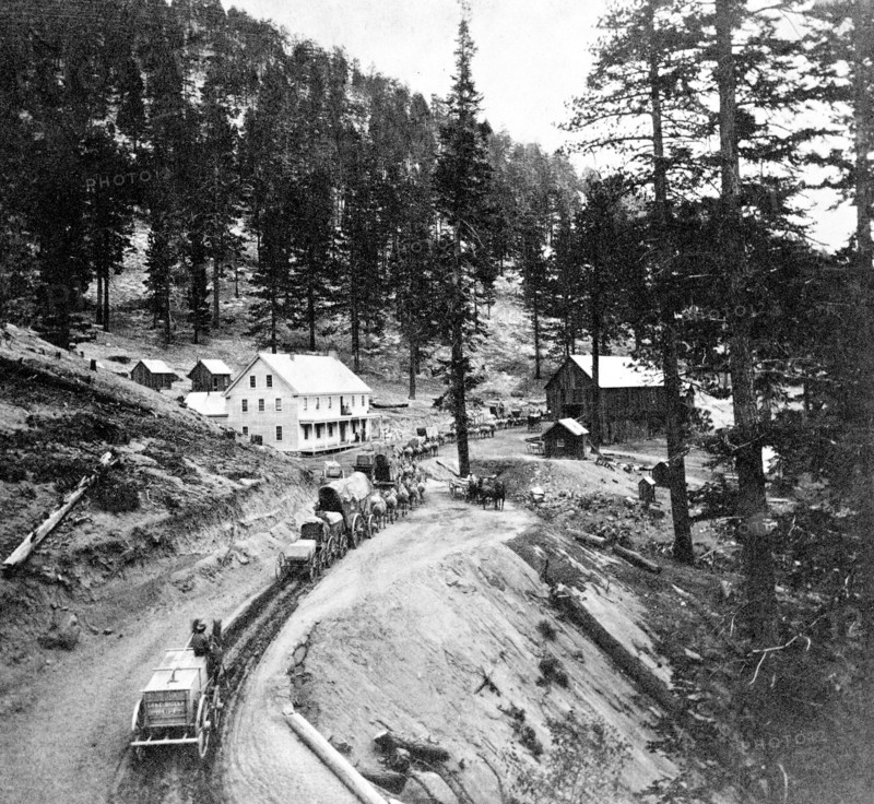 Swift's Station, Carson and Lake Bigler Road - eastern summit of Sierra Nevada Mountains circa 1866.