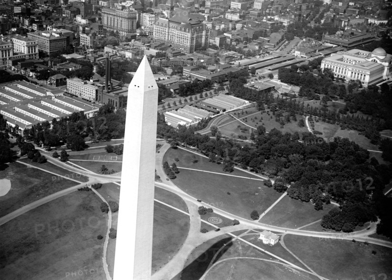 Washington D.C. History - Aerial view of Washington Monument circa 1919 .