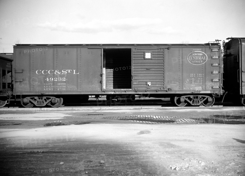 Empty railroad freight car circa 1938.