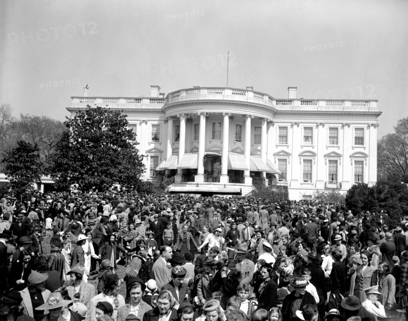 Thousands of Youngsters who today took part in the traditional Easter egg rolling on the historic White House lawn circa 1939 .