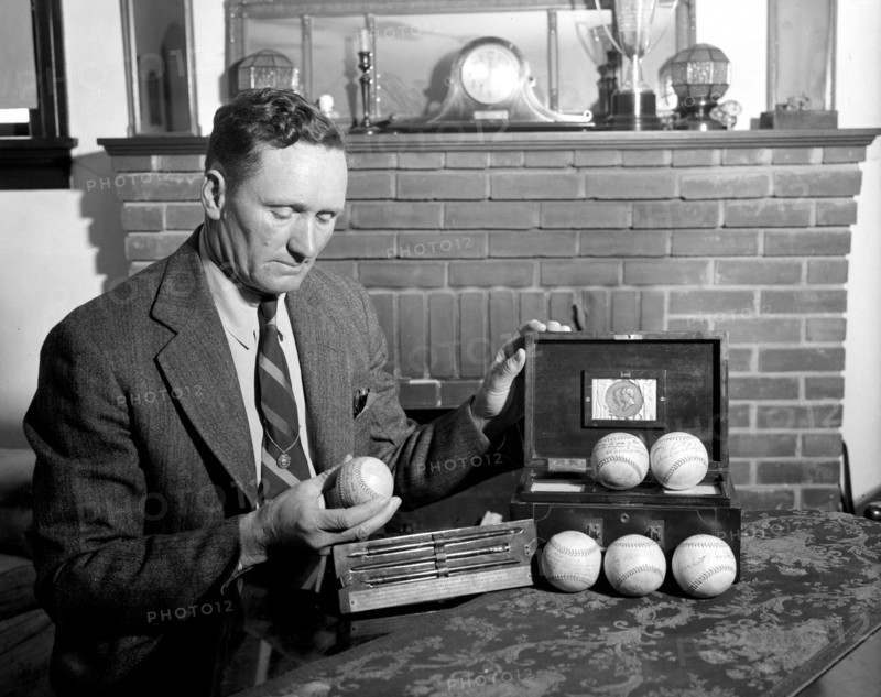 Baseballs autographed by six Presidents. Walter Johnson a.k.a. the 'Big Train's' gift to Baseball Hall of Fame circa 1939.