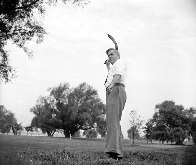 Secretary of Agriculture Henry A. Wallace is boomerang throwing. He practices daily with a number of his cronies in Potomac Park and has become quite adept in the handling of the weapon which was originated by the Australian Aborigines circa 1939.