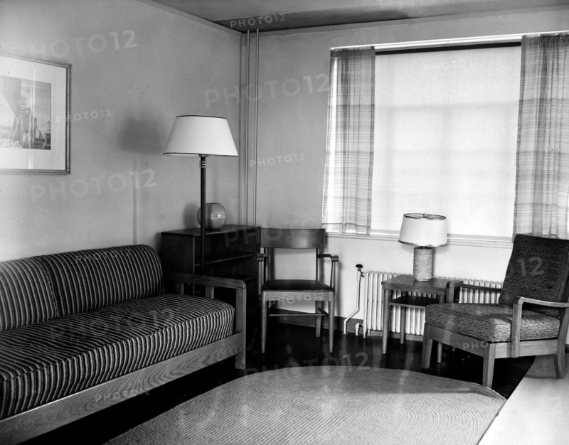 A typical living room in one of the first completed units of the Resettlement Administration's planned city at Greenbelt circa 1936.