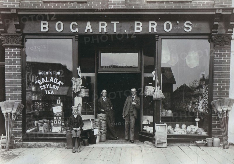 The store front of the Bogart Brothers' grocery store on the west side of St. George Street, Deseronto Ontario circa 1895.