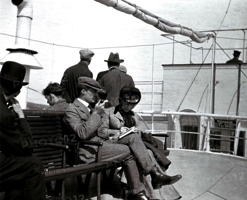 Passengers on the upper deck of the steamship Alberta, taken 1907.