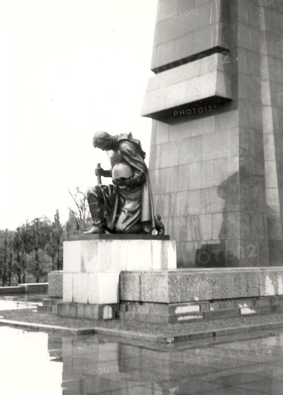 View of statue at the Soviet War Memorial in Treptower Park, Berlin, taken in 1955.