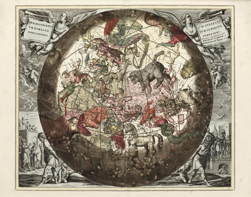 Cellarius' Hæmisphærium Stellatvm Boreale cvm Subiecto Hæmisphærio Terrestri, 1708.