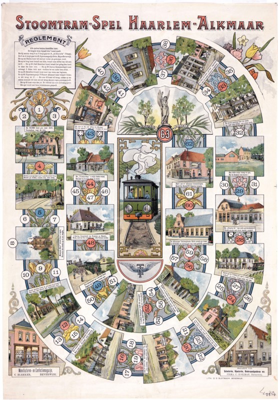 Board game Steamtram game Haarlem-Alkmaar circa 1900.