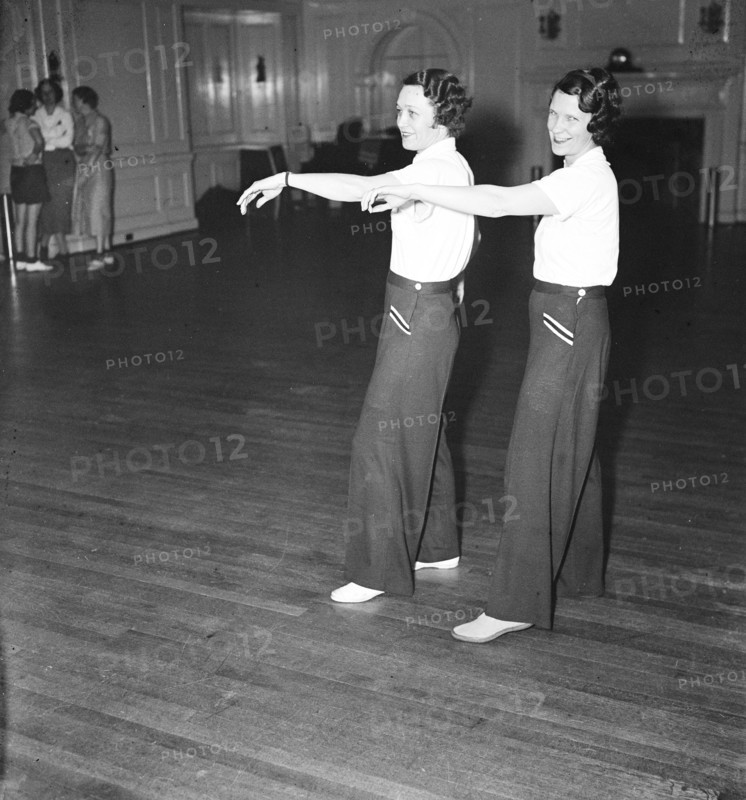 Women dancing in dance studio circa 1936.