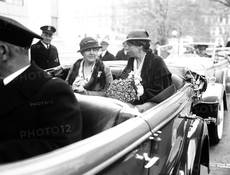 Eleanor Roosevelt, right, in automobile circa 1933.