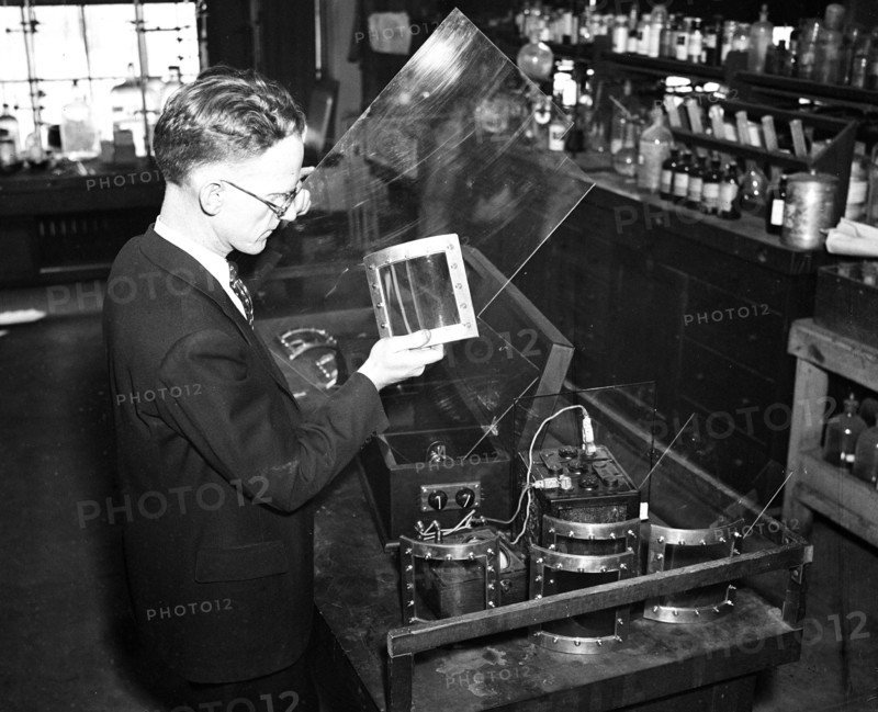 Man working in a laboratory circa 1936.