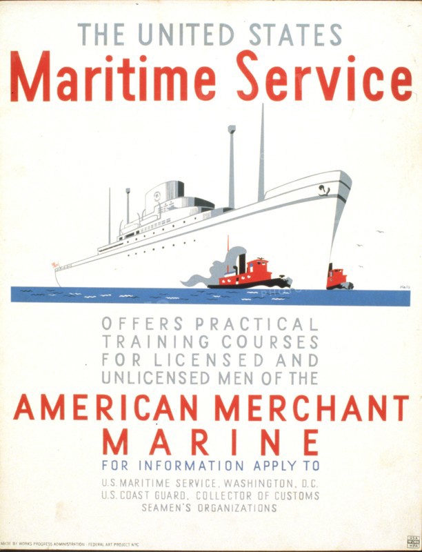 The United States Maritime Service offers practical training courses for licensed and unlicensed men of the American Merchant Marine circa 1936-1939.