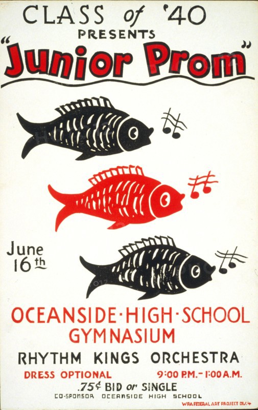 Class of '40 presents 'Junior prom' Oceanside High School gymnasium : Rhythm Kings Orchestra. circa 1939.