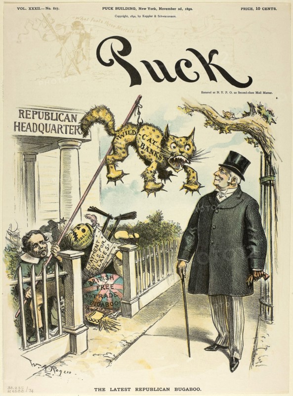 1892 Art Work -  The Latest Republican Bugaboo; from Puck - William Allen Rogers.