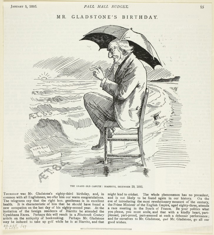 1893 Art Work -  Mr. Gladstone's Birthday; from the Pall Mall Budget - Unknown artist.