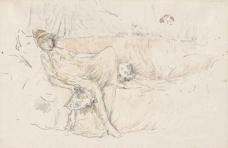 1892 Art Work -  Draped Figure; Reclining - James McNeill Whistler.
