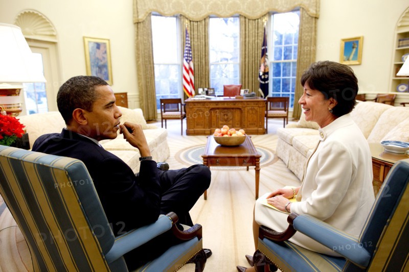 President Barack Obama meets with Senator Susan Collins (R-Maine) in the Oval Office. Collins was one of three Republican Senators who  voted for the stimulus bill 2/4/09. .