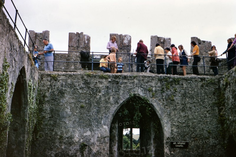 Tourists visiting ancient ruins in Blarney circa 1973.