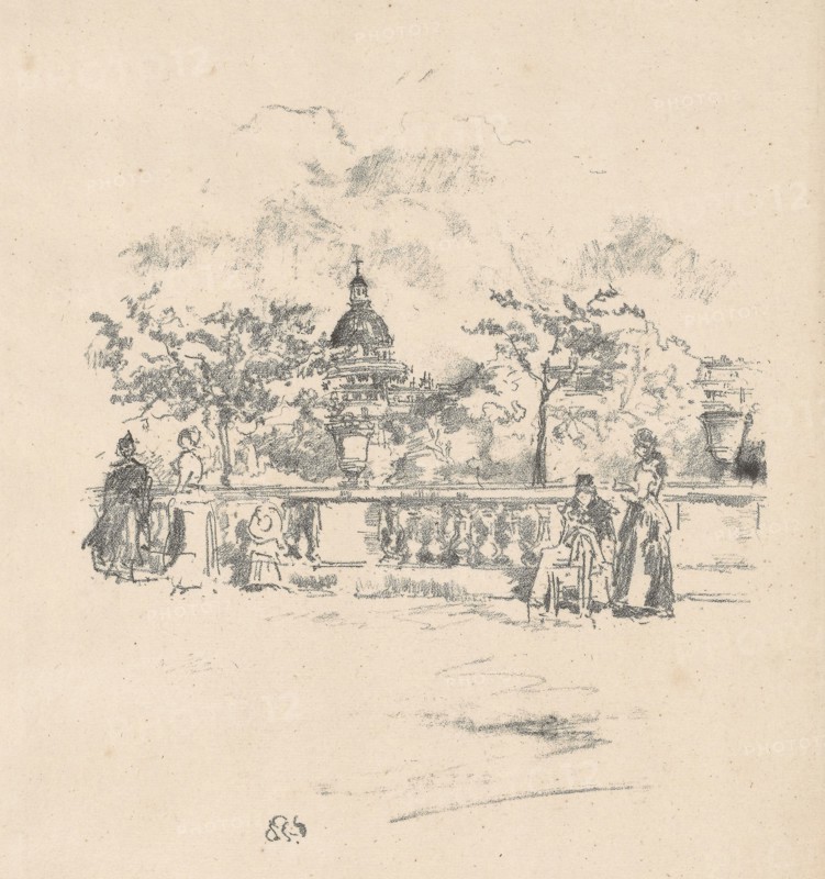1893 Art Work -  The Pantheon; from the Terrace of the Luxembourg Gardens - James McNeill Whistler.