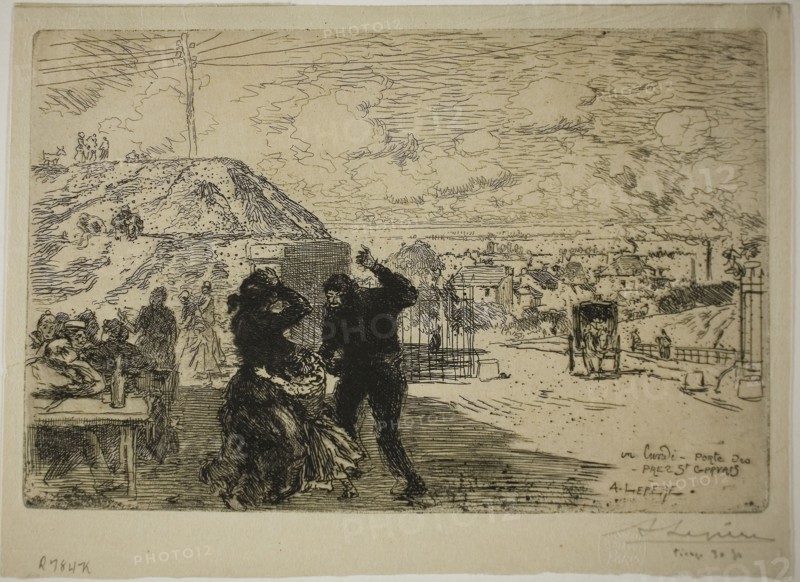 1893 Art Work -  A Monday; Entry into Pres-Saint-Gervais - Louis Auguste Lepere.