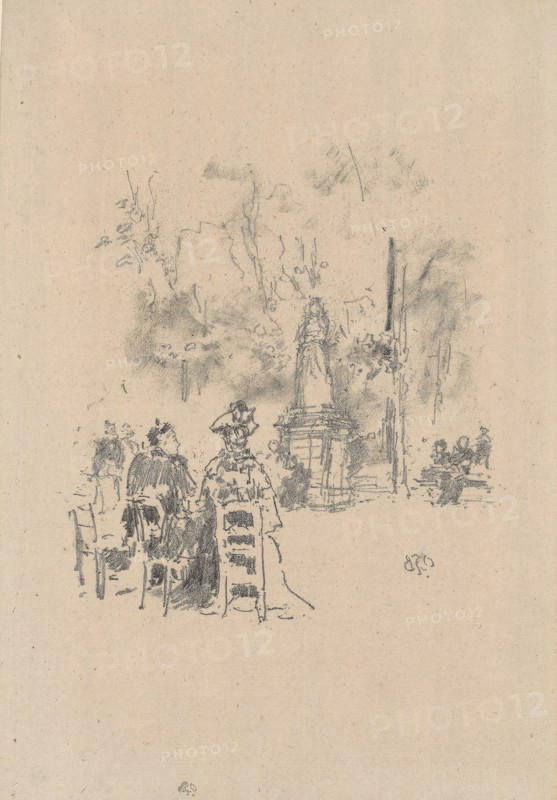 1893 Art Work -  Conversation under the Statue; Luxembourg Gardens - James McNeill Whistler.