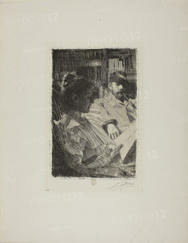 1893 Art Work -  Reading (Mr. and Mrs. Ch. Deering) - Anders Zorn.