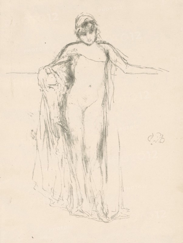 1893 Art Work -  Draped Model; Standing - James McNeill Whistler.