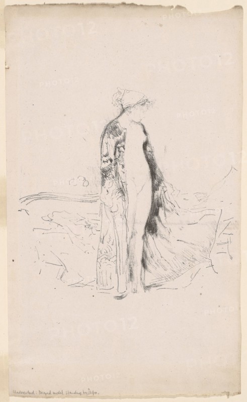 1893 Art Work -  Draped Model; Standing by a Sofa - James McNeill Whistler.