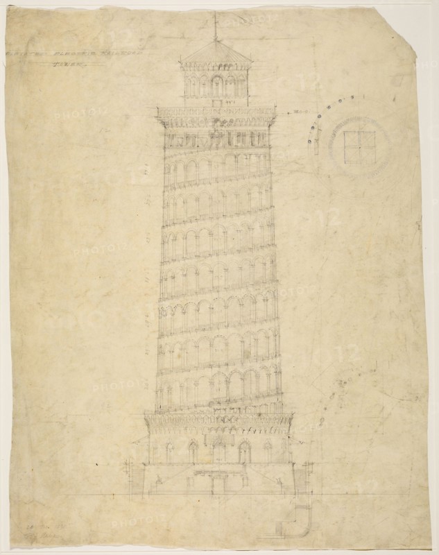 1892 Art Work -  World's Columbian Exposition Elevated Electric Railroad Tower; Chicago; Illinois; Elevation - Peter Joseph Weber (Architect).