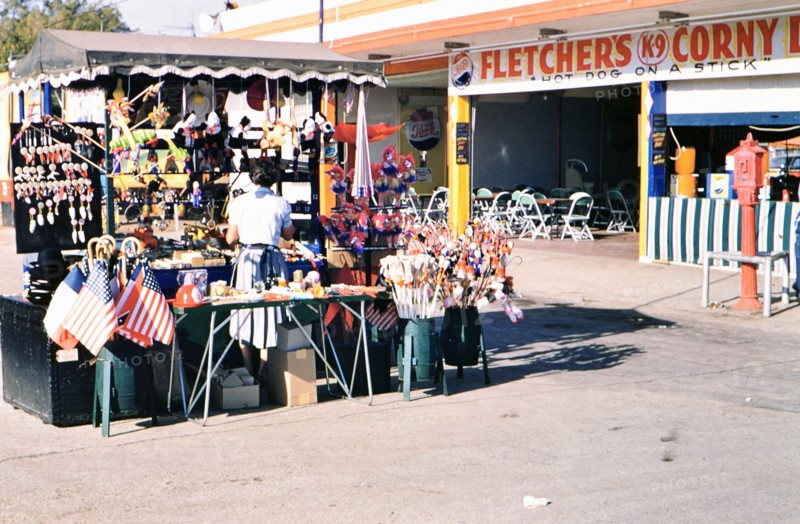 Gift stand and Fletcher's Corn Dog stand at the Texas State Fair circa 1954 or 1956.