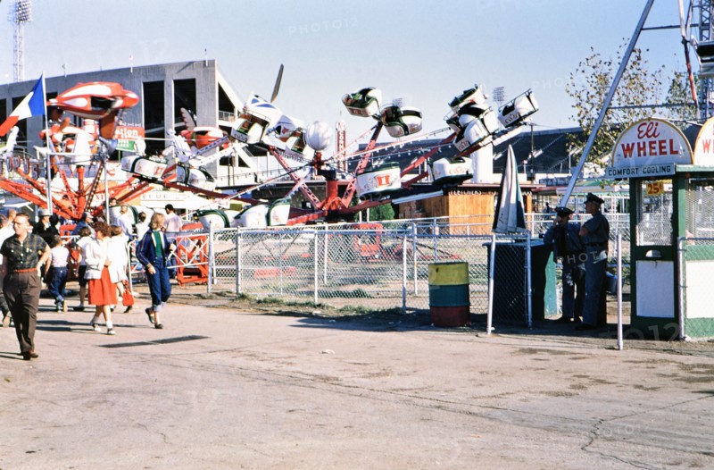 Amusement carnival rides at the Texas State Fair circa 1954-1956.