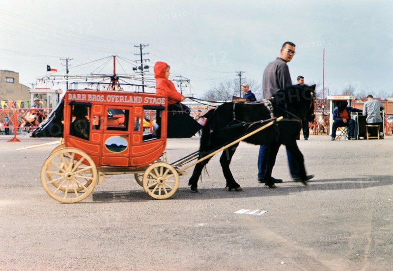 1960 Ft. Worth Stock Show - Little boy riding on a miniature stage coach at the stock show .