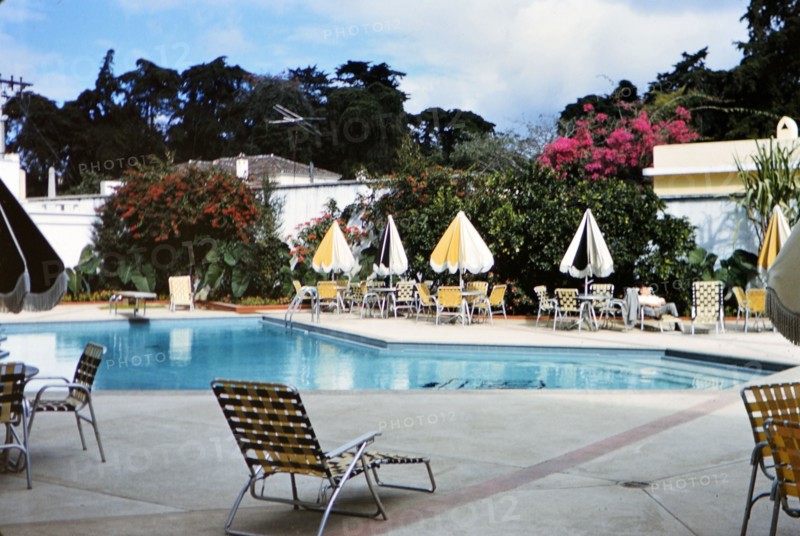 1962 Guatemala - Swimming pool and patio furniture at a luxury hotel in Guatemala, possibly the Biltmore circa 1962.