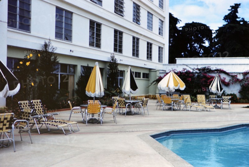 1962 Guatemala - Swimming pool and patio furniture at a luxury hotel in Guatemala, possibly the Biltmore circa 1962.
