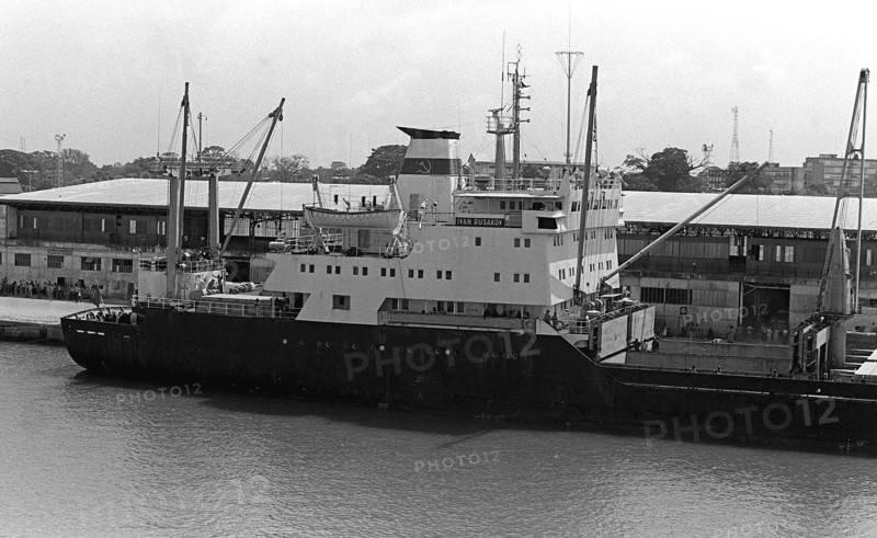 Soviet cargo ship Ivan Rusakov in port