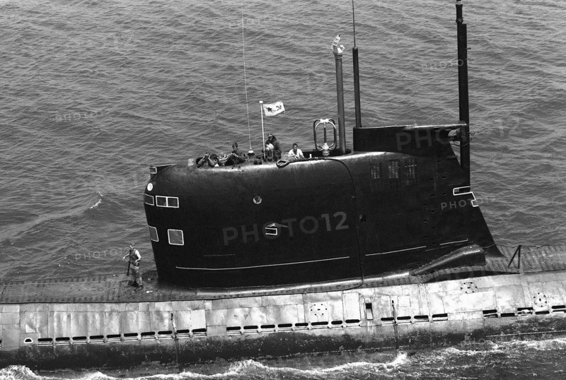 Soviet Foxtrot class submarine while the ship is underway