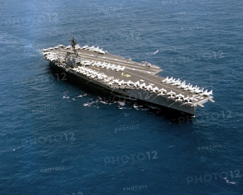 1979 - An aerial starboard bow view of the aircraft carrier USS CONSTELLATION