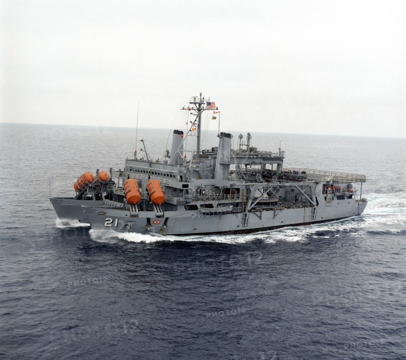 1976 - A port bow view of the submarine rescue ship USS PIGEON