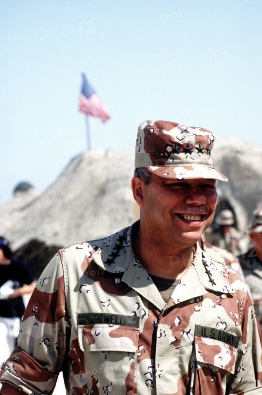 DESERT SHIELD - Colin Powell in fatigues in Saudi Arabia.