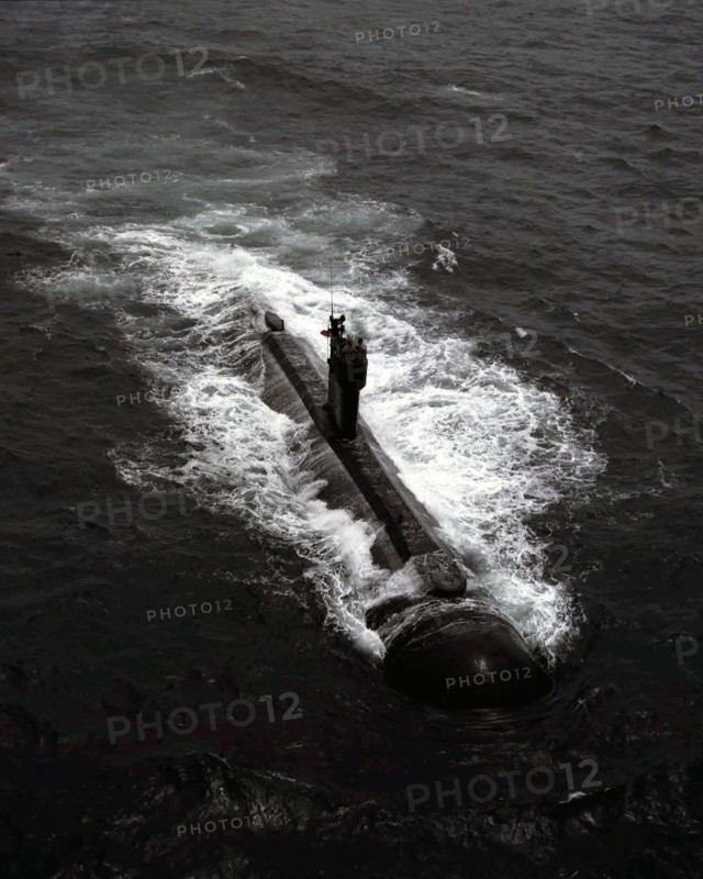 1974 - A starboard bow view of the research submarine USS DOLPHIN