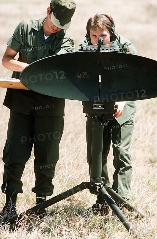 1978 - U.S. Army ground radar technicians operate an AN/PPS-5 combat surveillance radar systems.