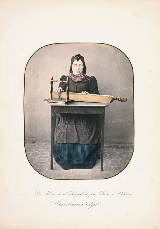 A woman sitting by the table With a langleik in front of her