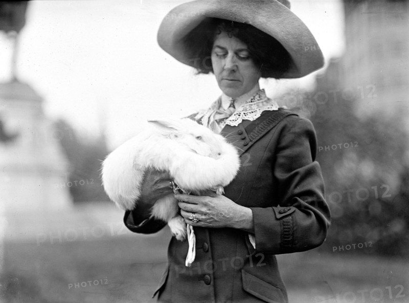 Woman with her pet rabbit