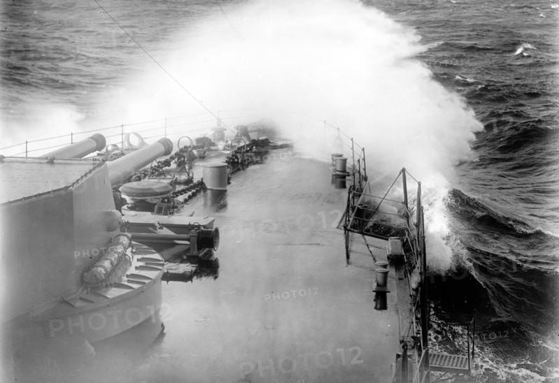 U.S. Navy Battleship caught in a storm at sea