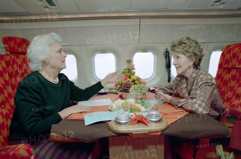 12/7/1988 Nancy Reagan and Barbara Bush on trip via First Lady airplane to Andrews AFB.